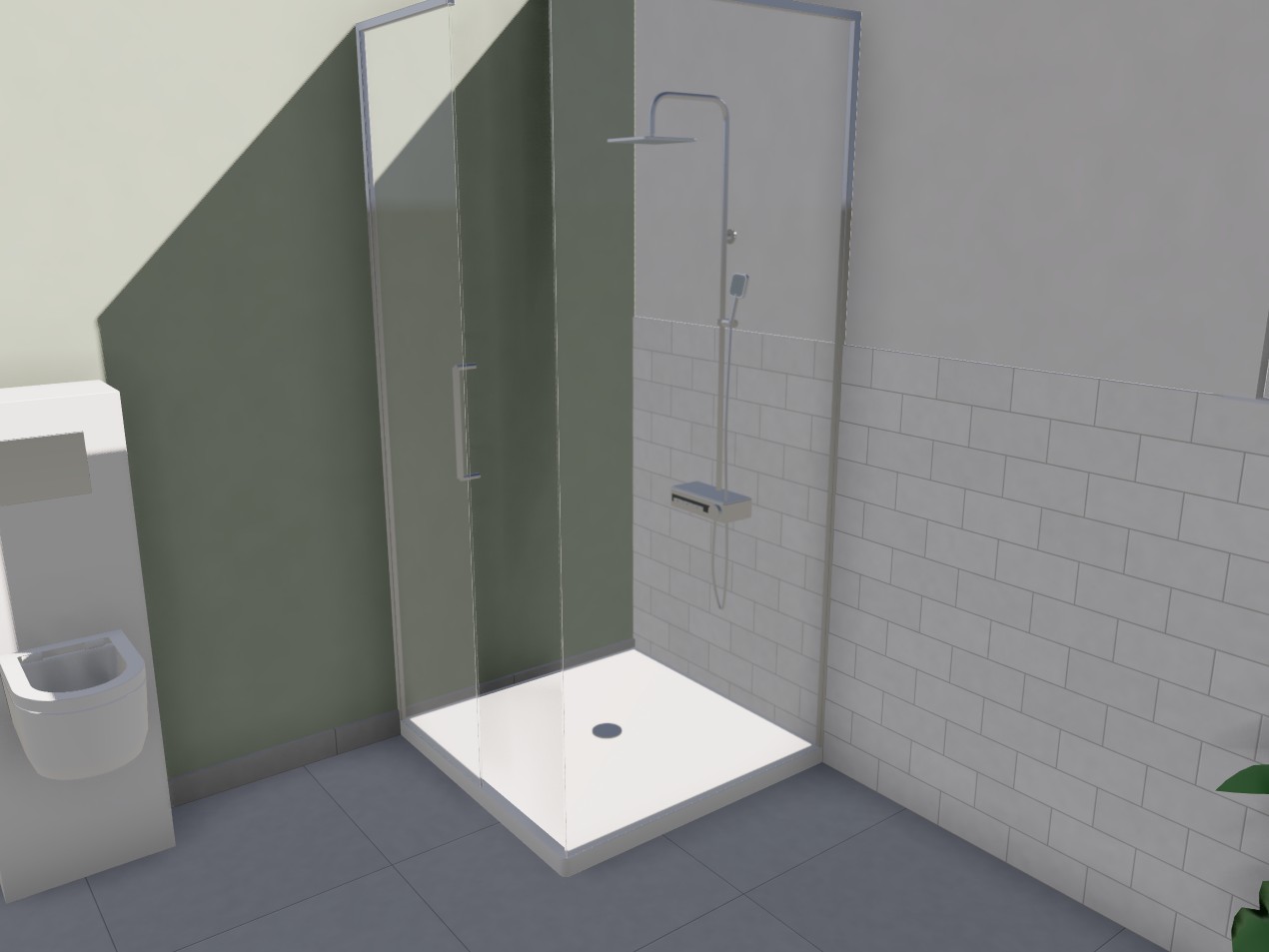 Douche : receveur, paroi en verre et colonne thermostatique